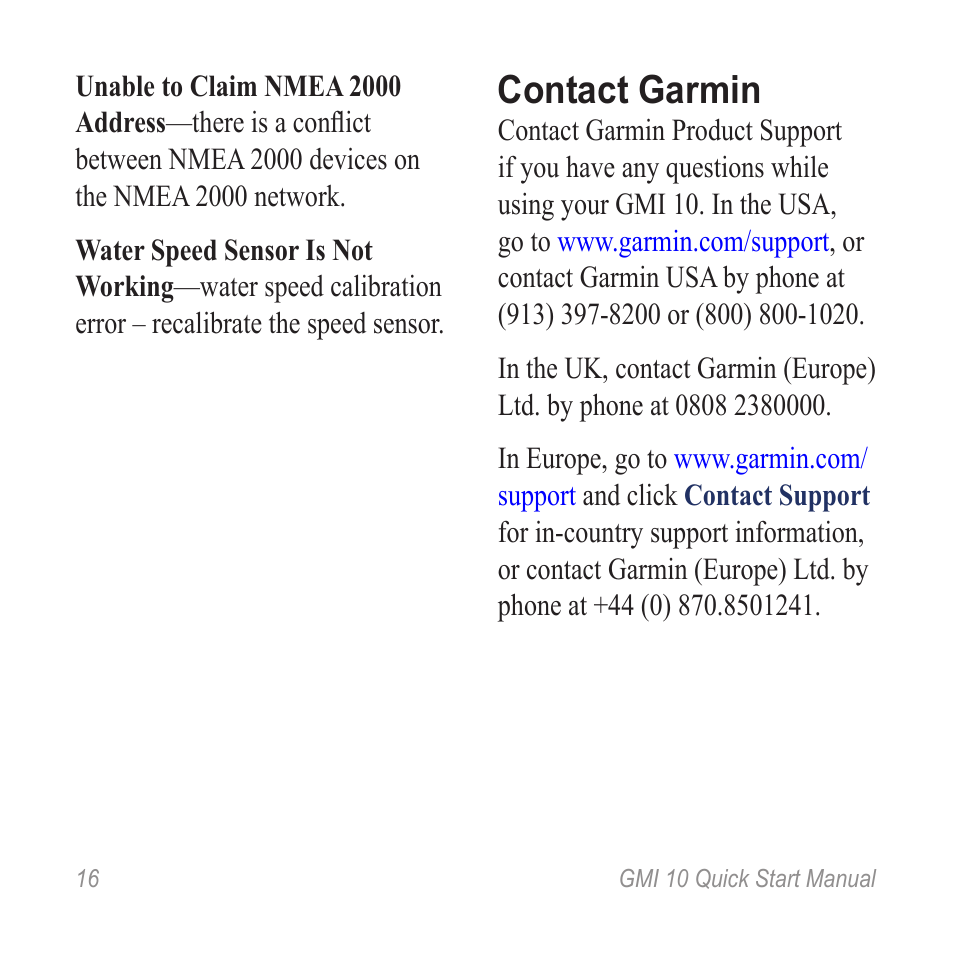 Contact garmin | Garmin 190-01015-01 User Manual | Page 16 / 20
