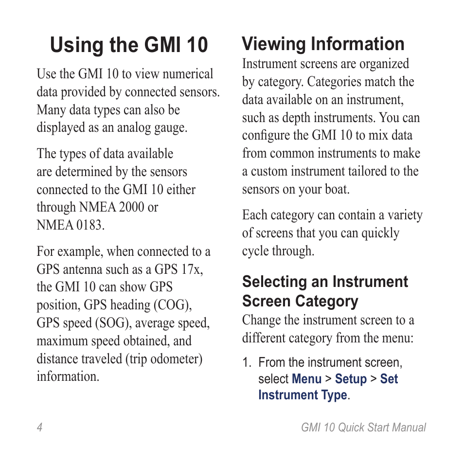 Using the gmi 10, Viewing information | Garmin 190-01015-01 User Manual | Page 4 / 20
