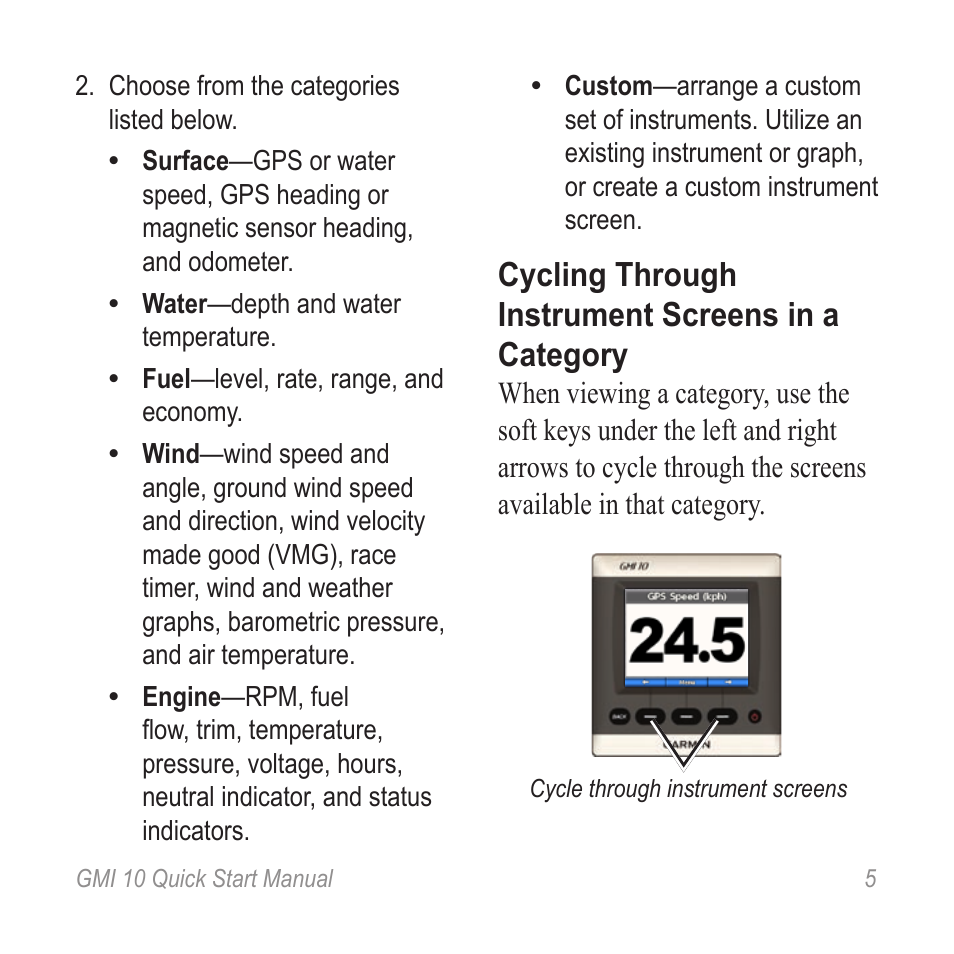 Cycling through instrument screens in a category | Garmin 190-01015-01 User Manual | Page 5 / 20
