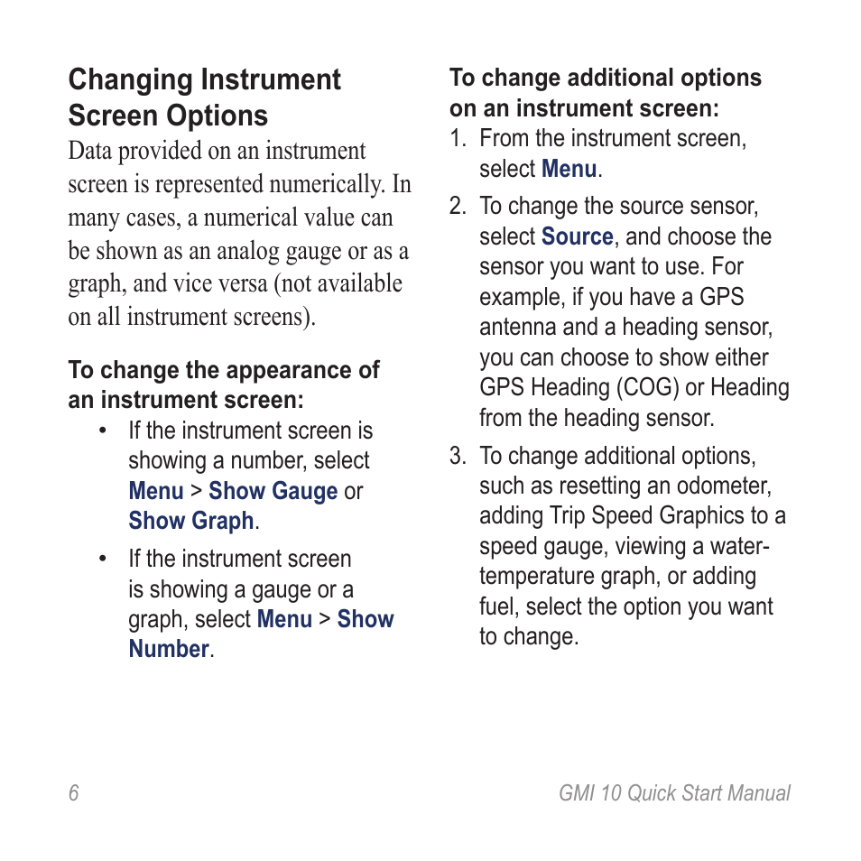 Changing instrument screen options | Garmin 190-01015-01 User Manual | Page 6 / 20