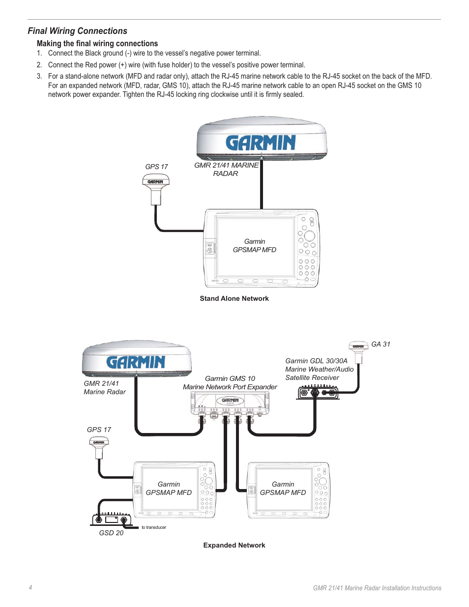 Final wiring connections | Garmin GMR 21/41 User Manual | Page 6 / 13
