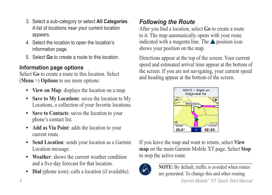 Following the route | Garmin MOBILE XT User Manual | Page 4 / 8