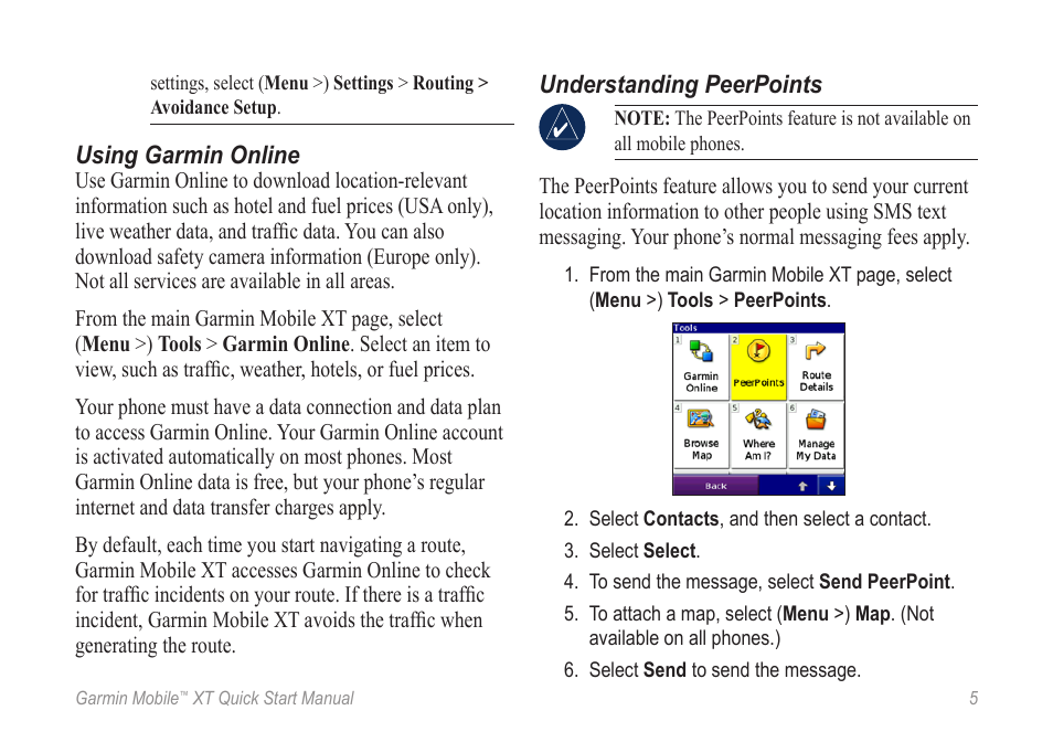 Understanding peerpoints | Garmin MOBILE XT User Manual | Page 5 / 8