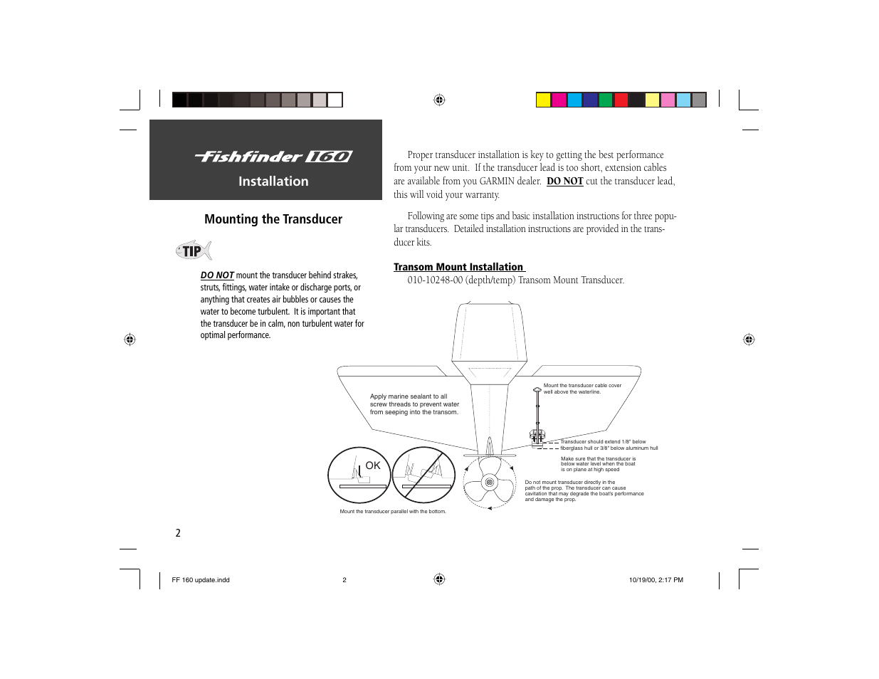 Installation mounting the transducer | Garmin 160 User Manual | Page 10 / 50