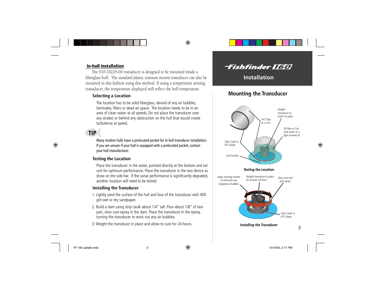 Installation mounting the transducer | Garmin 160 User Manual | Page 11 / 50