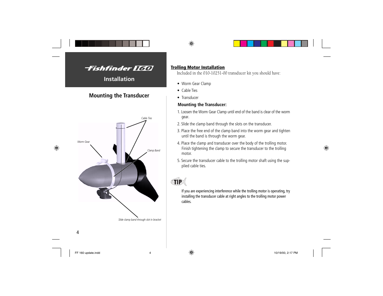 Installation, Mounting the transducer | Garmin 160 User Manual | Page 12 / 50