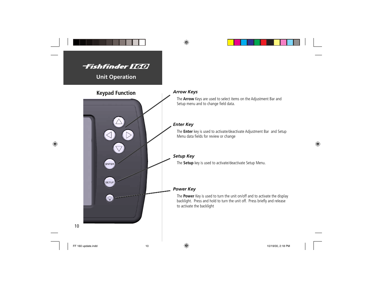 Unit operation keypad function | Garmin 160 User Manual | Page 18 / 50