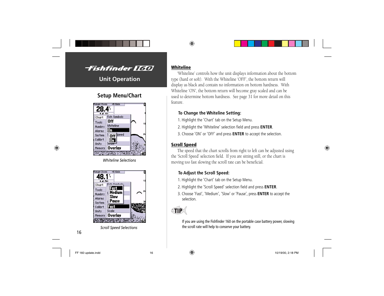 Unit operation setup menu/chart | Garmin 160 User Manual | Page 24 / 50