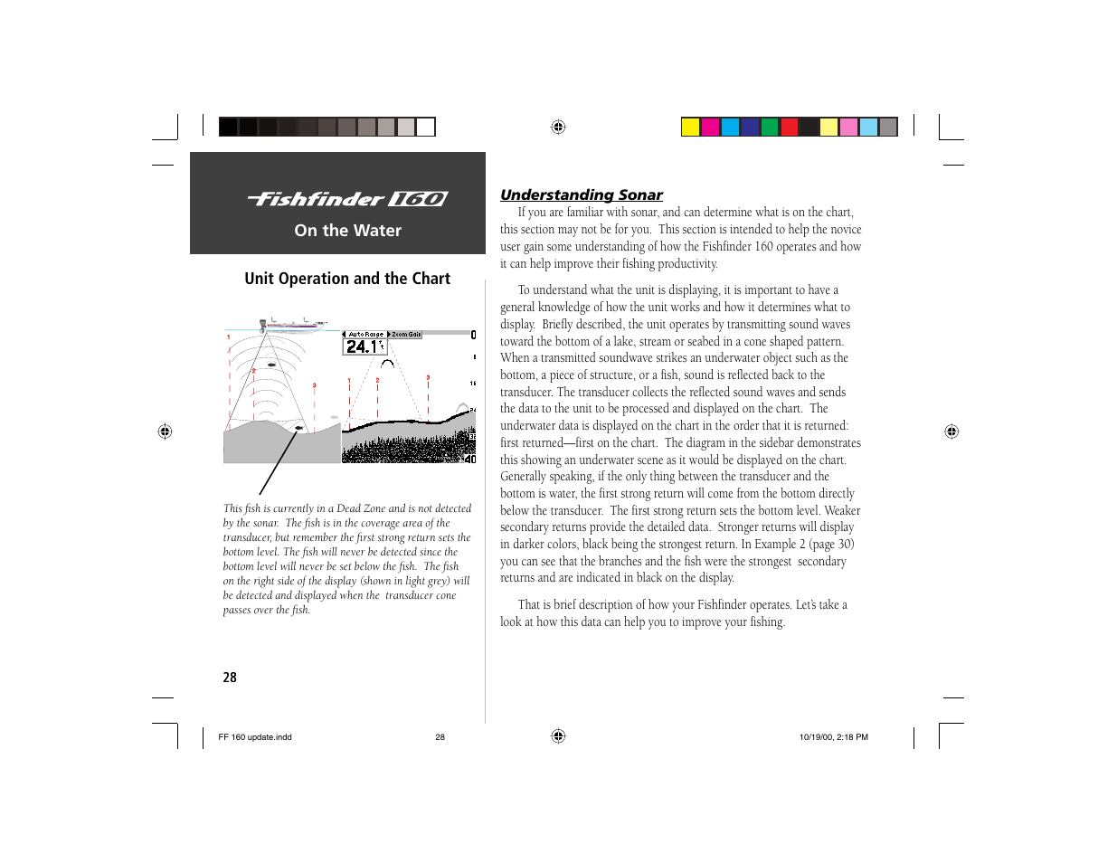 On the water, Unit operation and the chart | Garmin 160 User Manual | Page 36 / 50