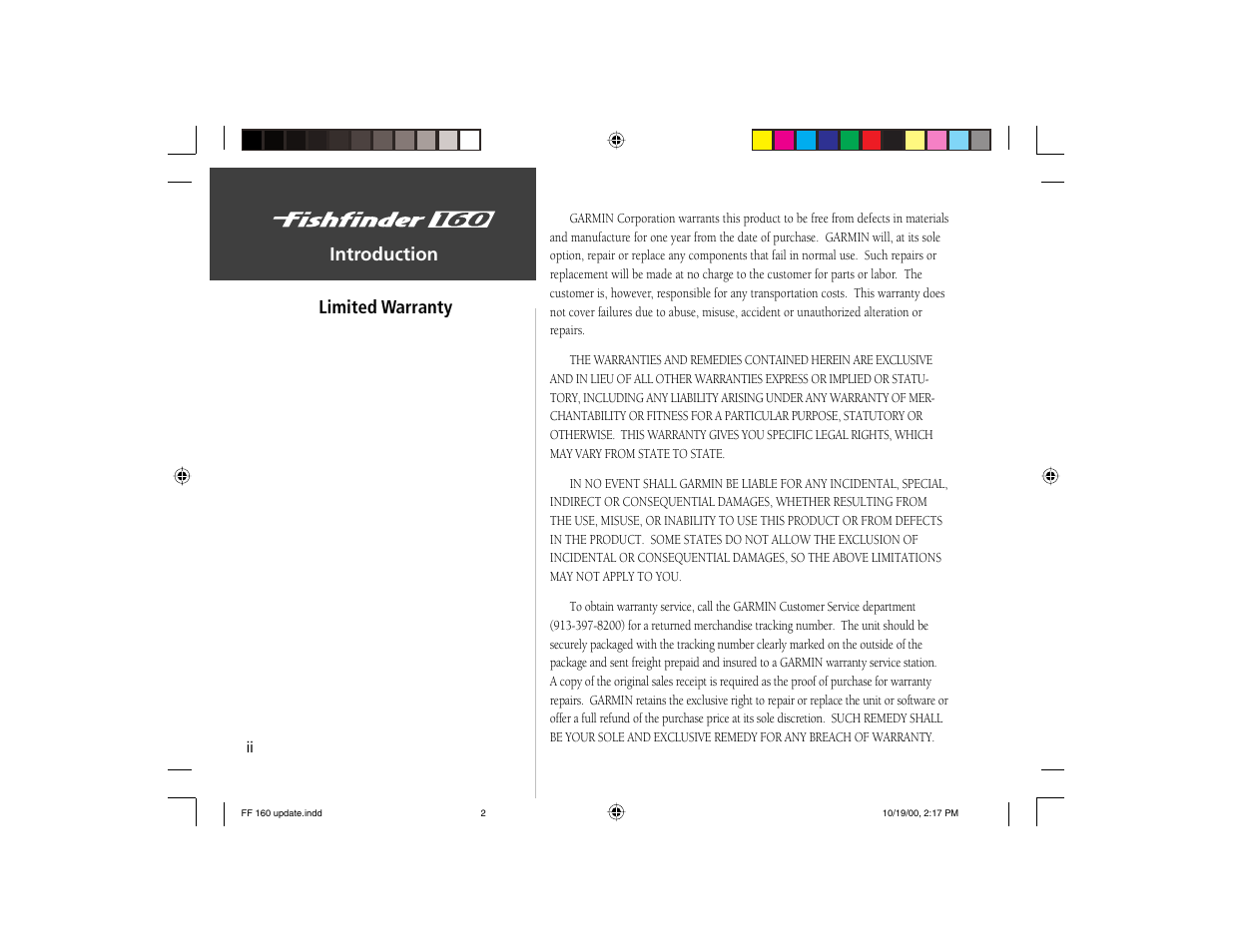 Introduction, Limited warranty | Garmin 160 User Manual | Page 4 / 50