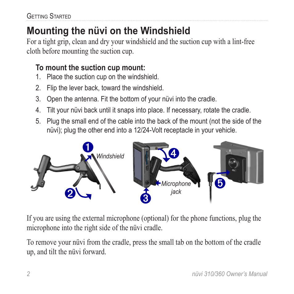 Mounting the nüvi on the windshield | Garmin 360 User Manual | Page 10 / 72