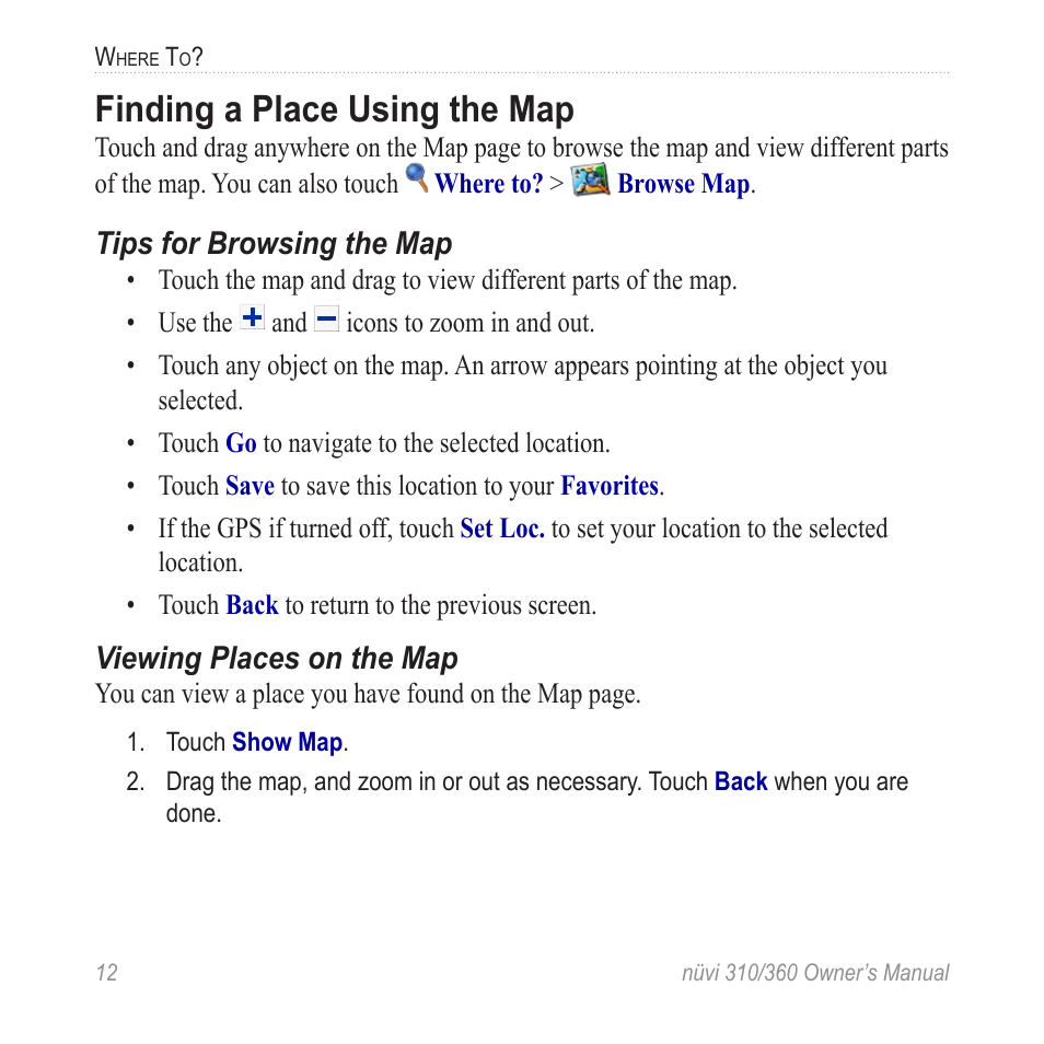 Finding a place using the map | Garmin 360 User Manual | Page 20 / 72