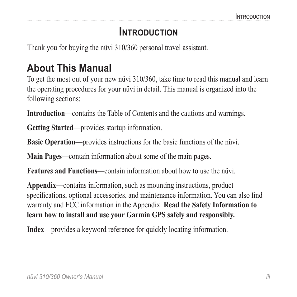 Introduction, About this manual | Garmin 360 User Manual | Page 3 / 72