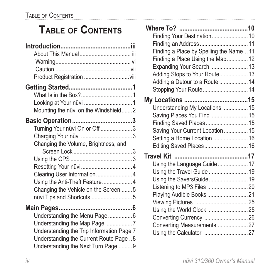 Able, Ontents | Garmin 360 User Manual | Page 4 / 72