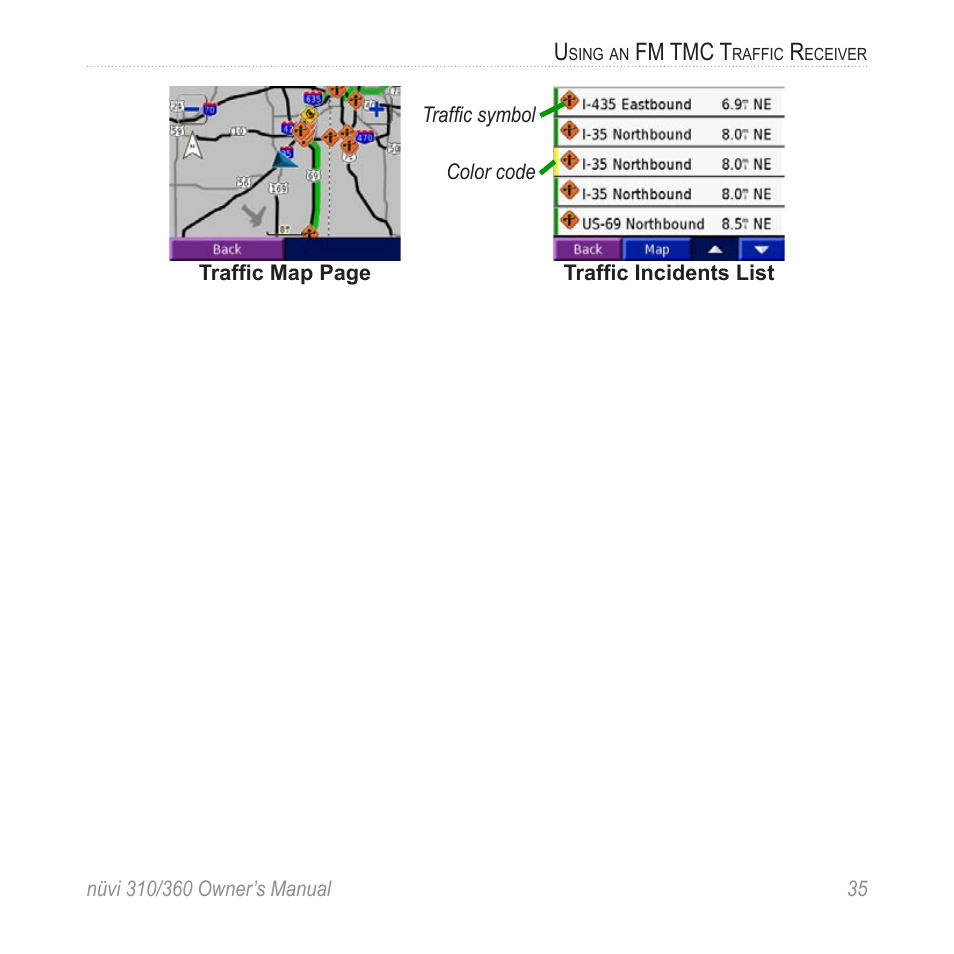 Fm tmc t | Garmin 360 User Manual | Page 43 / 72