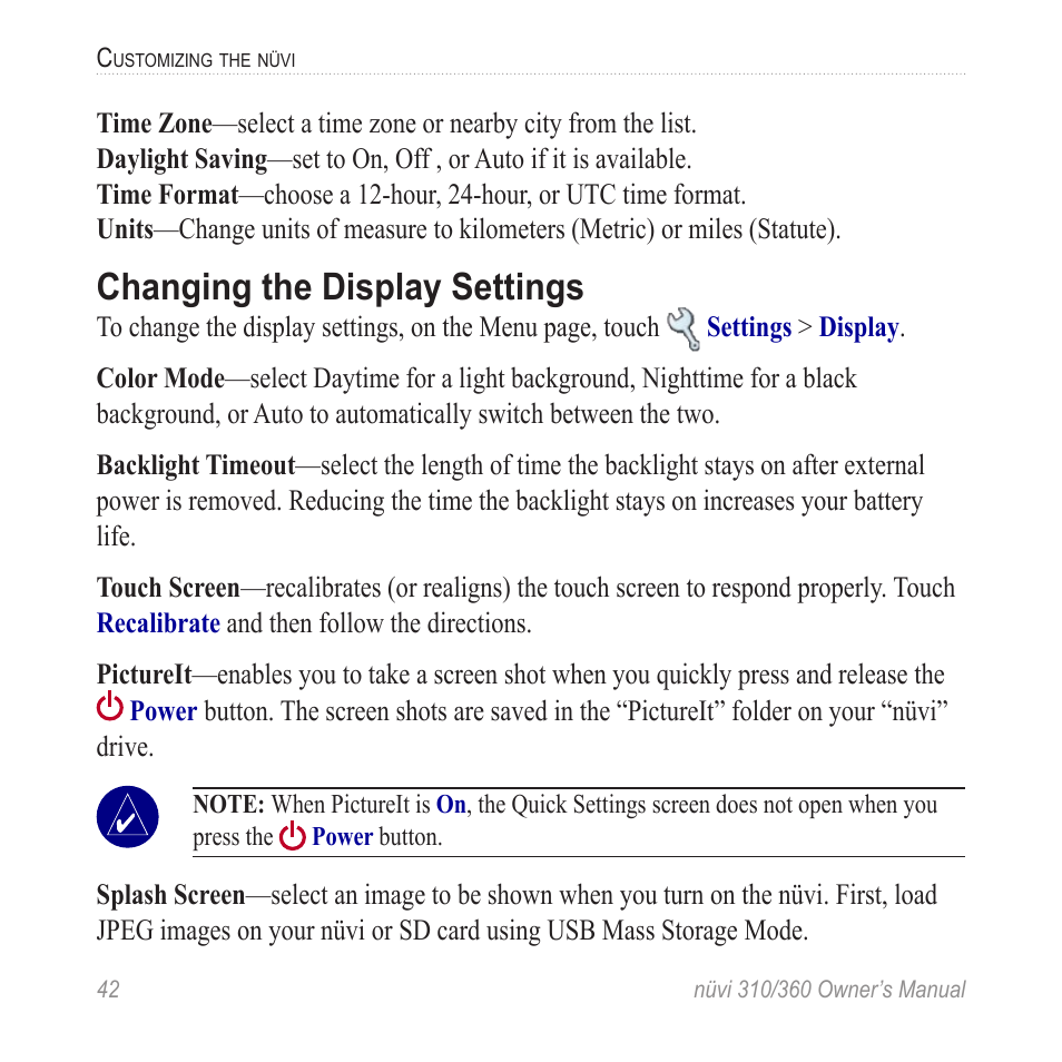 Changing the display settings | Garmin 360 User Manual | Page 50 / 72