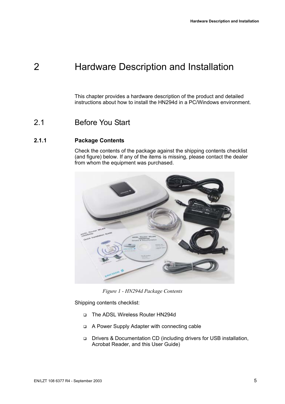 2hardware description and installation, 1 before you start | Garmin HN294DP/DI User Manual | Page 11 / 104