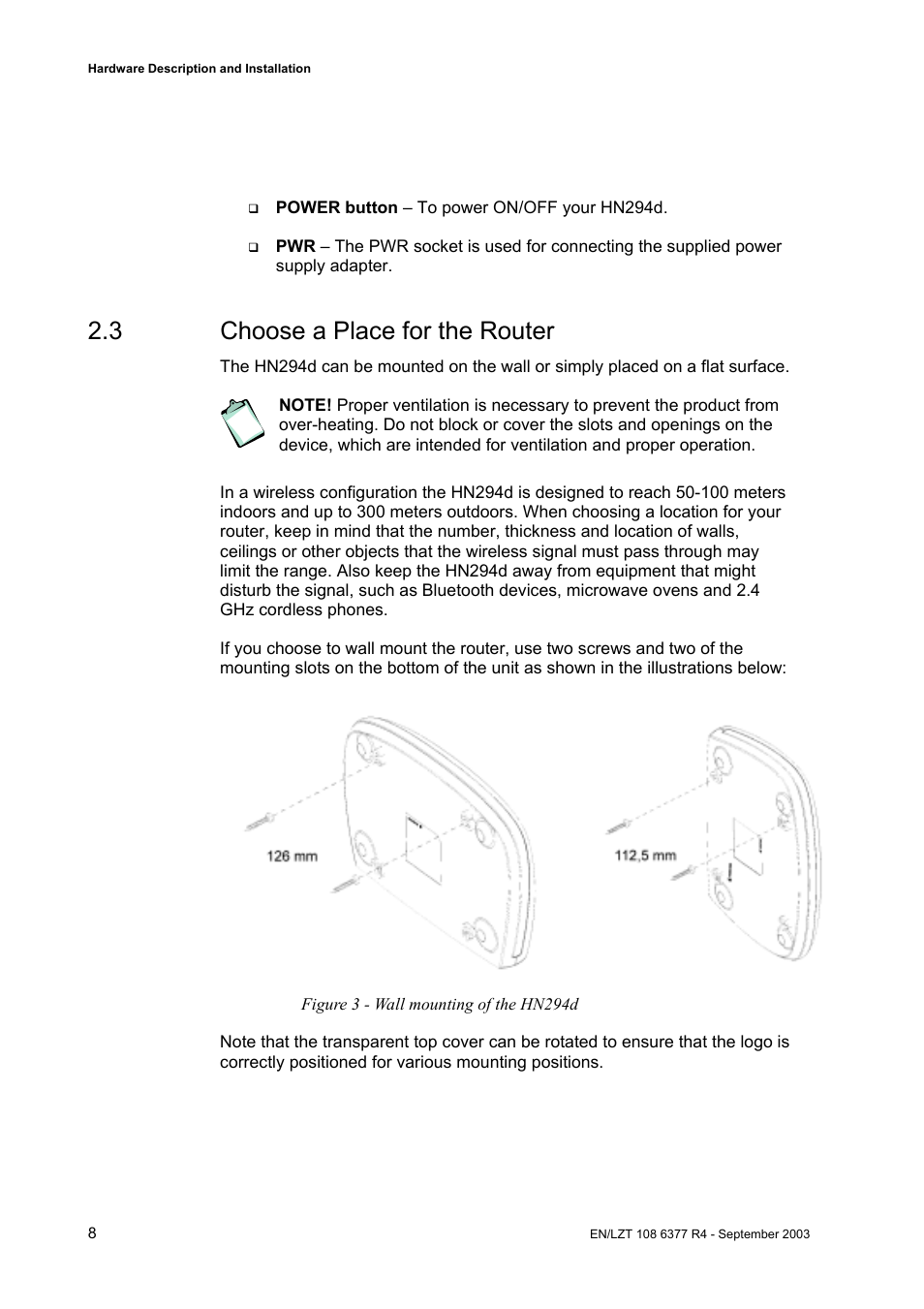 3 choose a place for the router | Garmin HN294DP/DI User Manual | Page 14 / 104