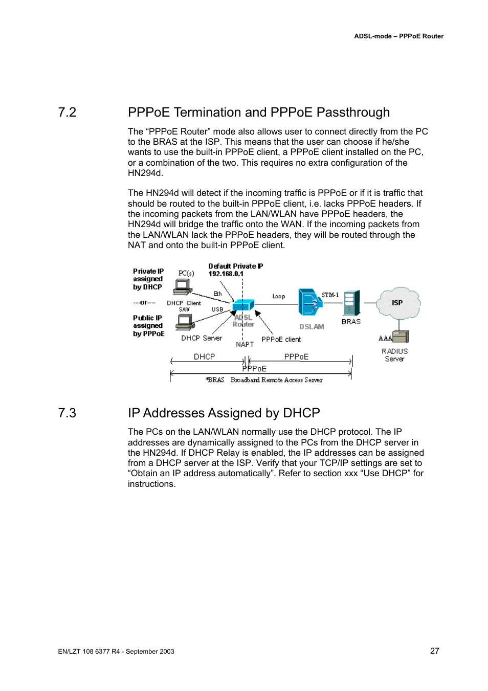 2 pppoe termination and pppoe passthrough, 3 ip addresses assigned by dhcp | Garmin HN294DP/DI User Manual | Page 33 / 104