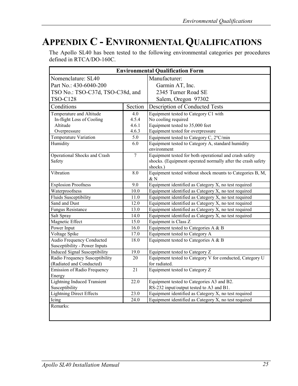 Ppendix, Nvironmental, Ualifications | Garmin SL40 User Manual | Page 31 / 38