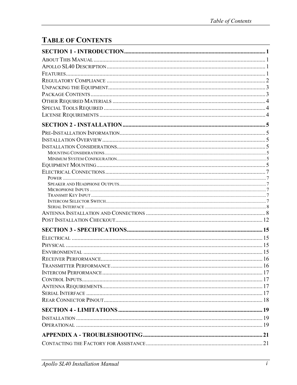 Able of, Ontents | Garmin SL40 User Manual | Page 5 / 38