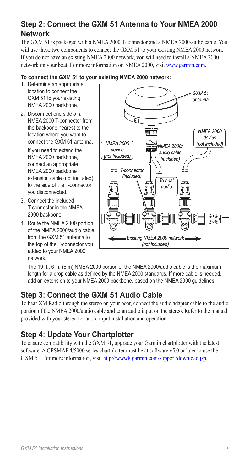 Step 3: connect the gxm 51 audio cable, Step 4: update your chartplotter | Garmin Gxm 51 User Manual | Page 5 / 10