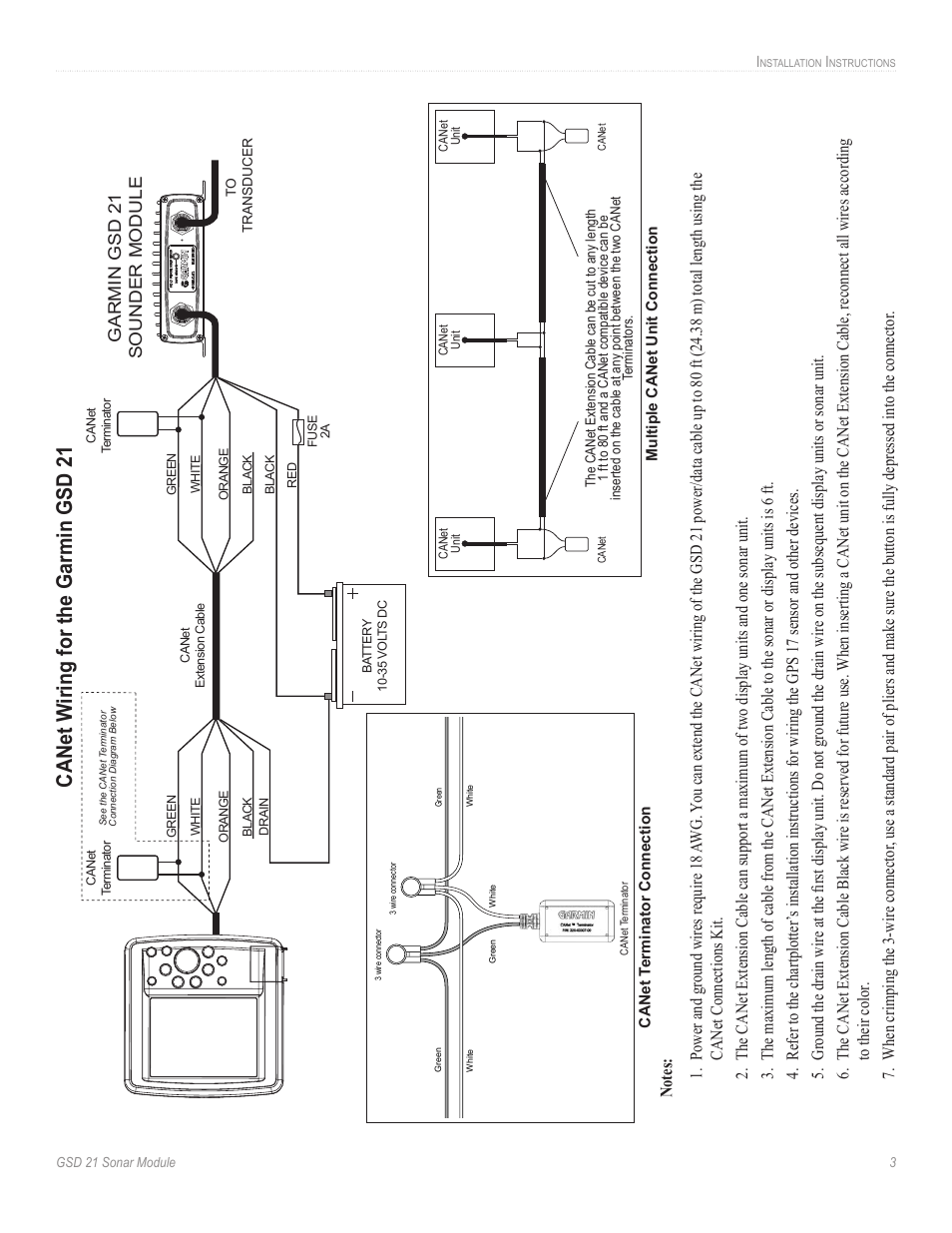 Canet w iring for the garmin gsd 21, Garmin gsd 21 sounder module | Garmin GSD 21 User Manual | Page 5 / 14