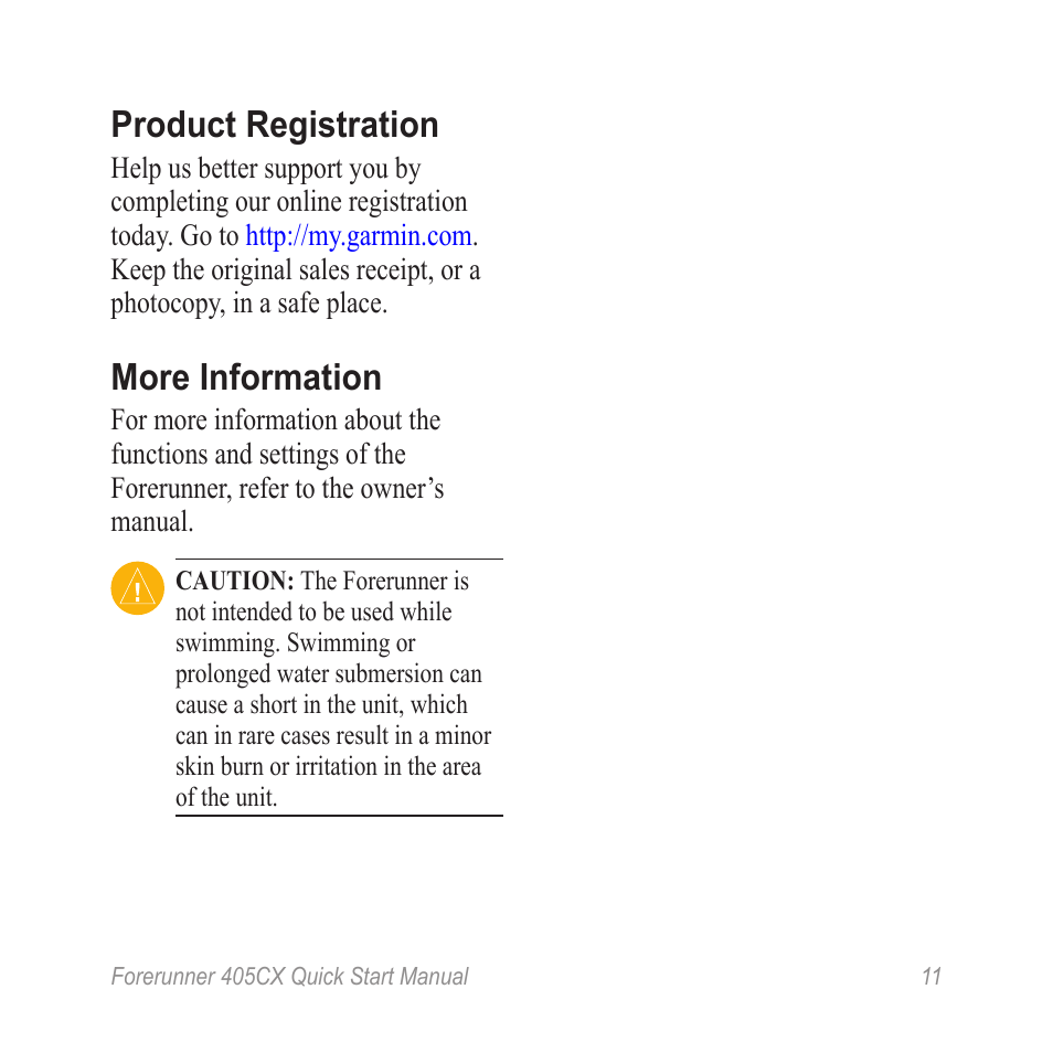 Product registration, More information | Garmin Forerunner 450CX User Manual | Page 11 / 12