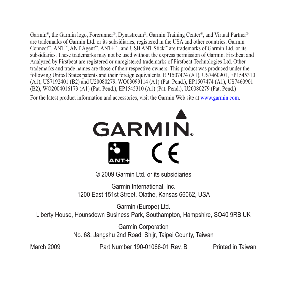 Garmin Forerunner 450CX User Manual | Page 12 / 12