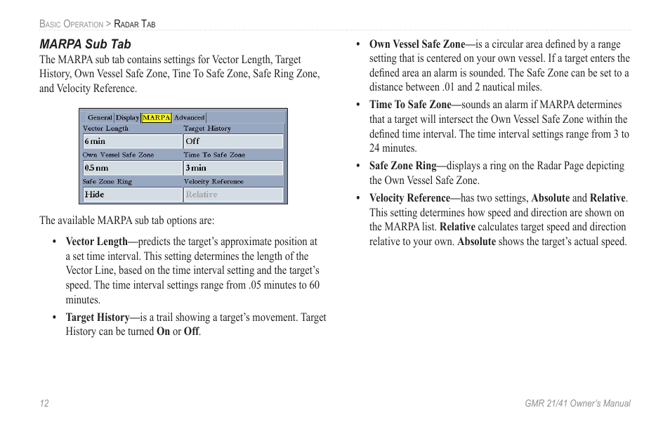Marpa sub tab | Garmin GMR 21/41 User Manual | Page 18 / 26