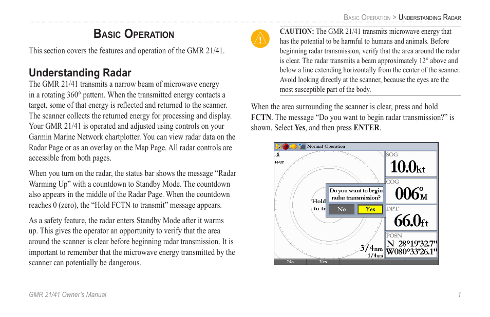 Basic operation, Understanding radar | Garmin GMR 21/41 User Manual | Page 7 / 26