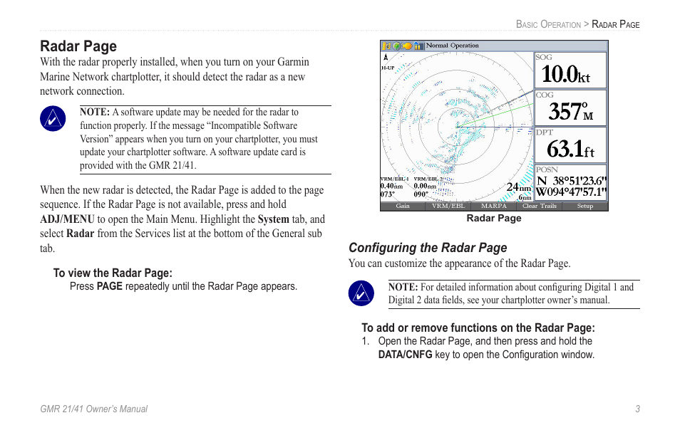 Radar page | Garmin GMR 21/41 User Manual | Page 9 / 26
