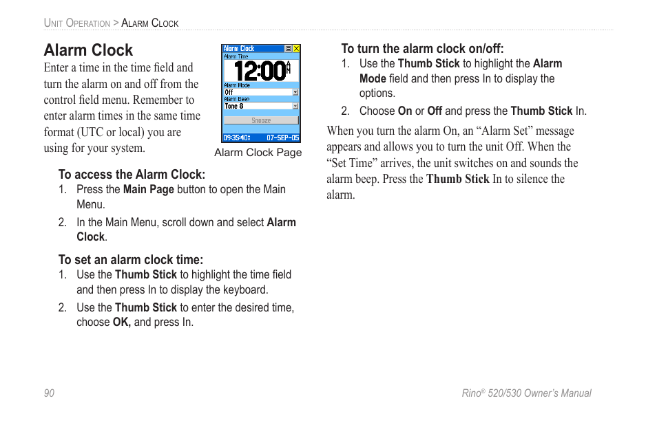 Alarm clock | Garmin 520 User Manual | Page 100 / 132