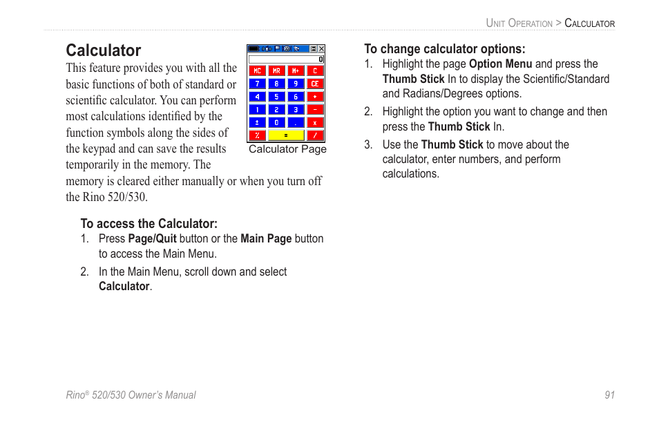 Calculator | Garmin 520 User Manual | Page 101 / 132