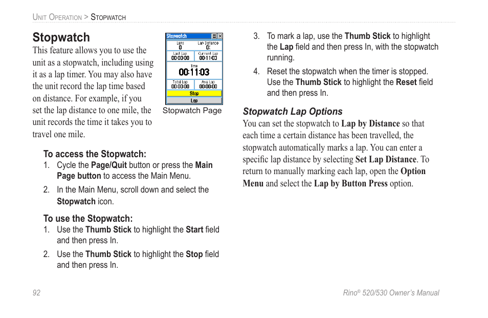 Stopwatch | Garmin 520 User Manual | Page 102 / 132