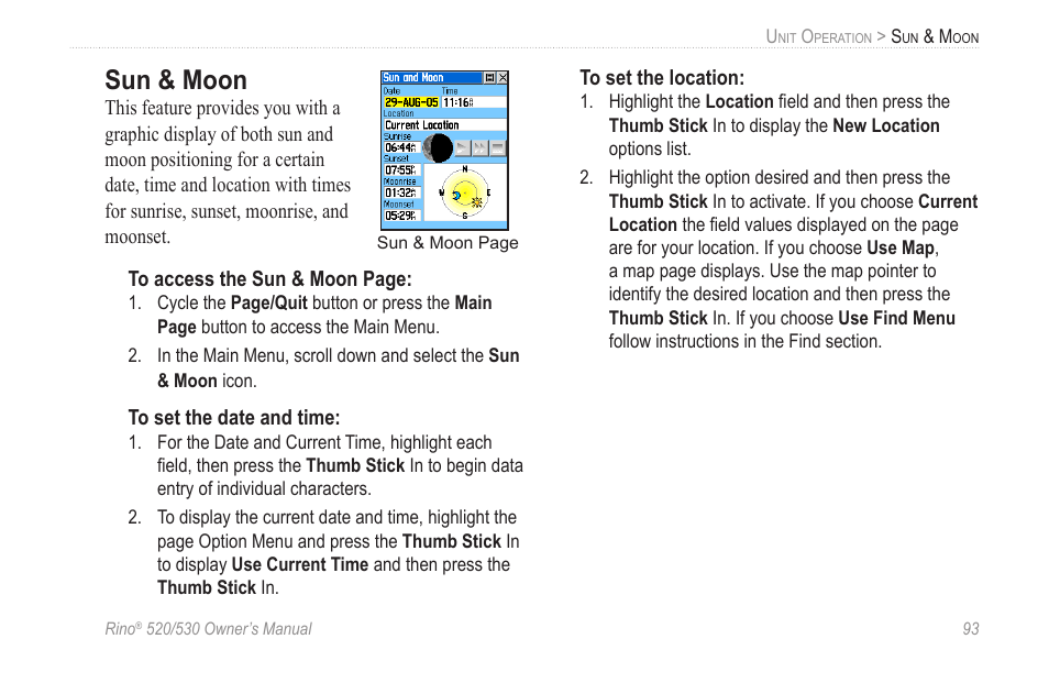 Sun & moon | Garmin 520 User Manual | Page 103 / 132