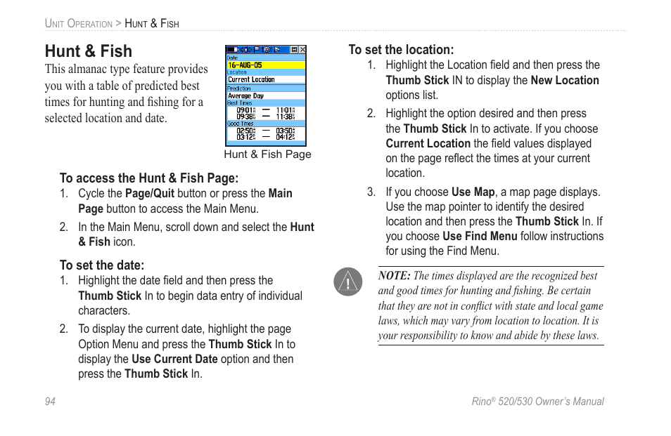 Hunt & fish | Garmin 520 User Manual | Page 104 / 132