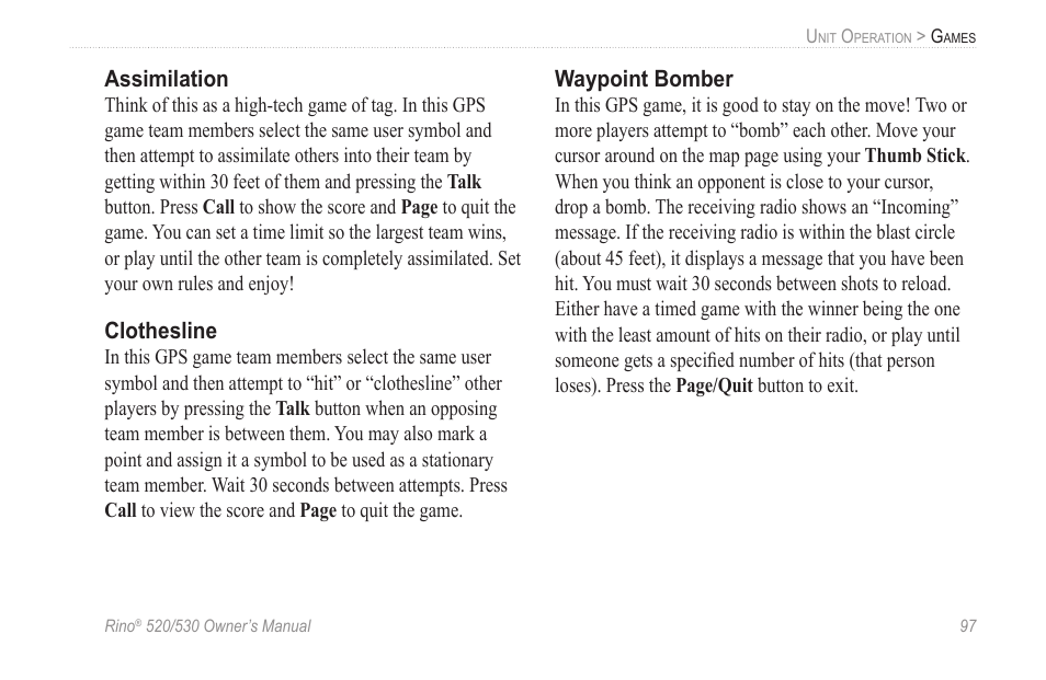 Assimilation, Clothesline, Waypoint bomber | Garmin 520 User Manual | Page 107 / 132