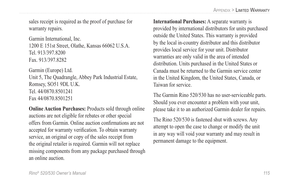 Garmin 520 User Manual | Page 125 / 132