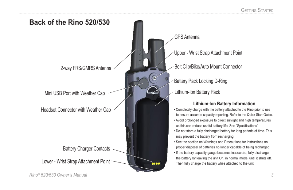 Back of the rino 520/530 | Garmin 520 User Manual | Page 13 / 132