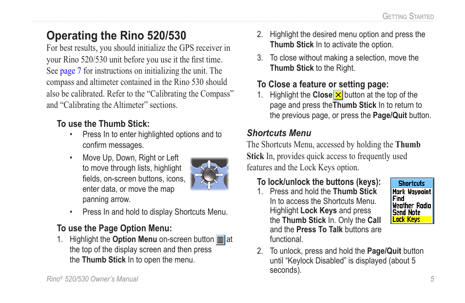 Operating the rino 520/530 | Garmin 520 User Manual | Page 15 / 132