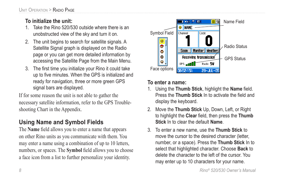 Using name and symbol fields | Garmin 520 User Manual | Page 18 / 132