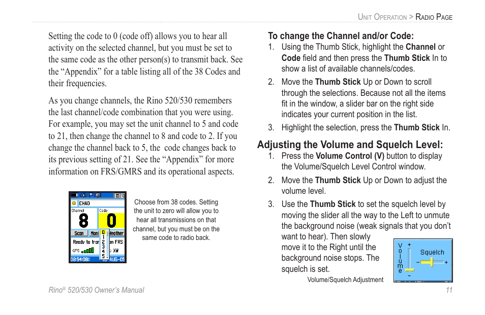 Adjusting the volume and squelch level | Garmin 520 User Manual | Page 21 / 132