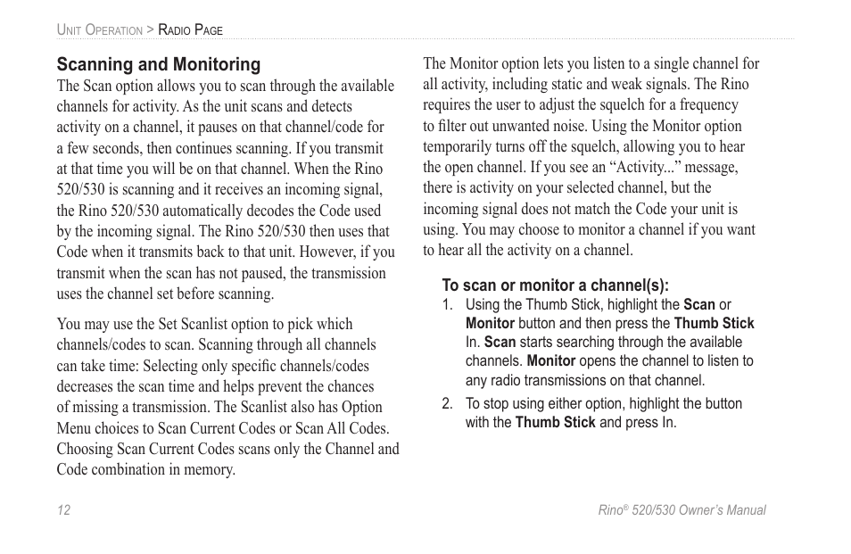 Scanning and monitoring | Garmin 520 User Manual | Page 22 / 132