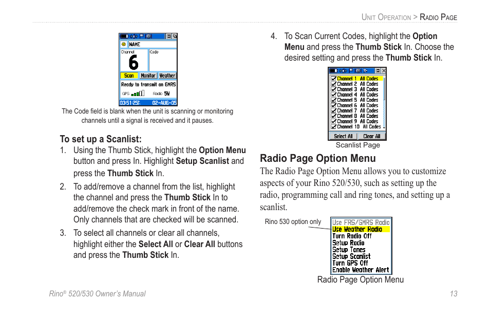 Radio page option menu | Garmin 520 User Manual | Page 23 / 132
