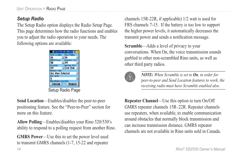 Setup radio | Garmin 520 User Manual | Page 24 / 132