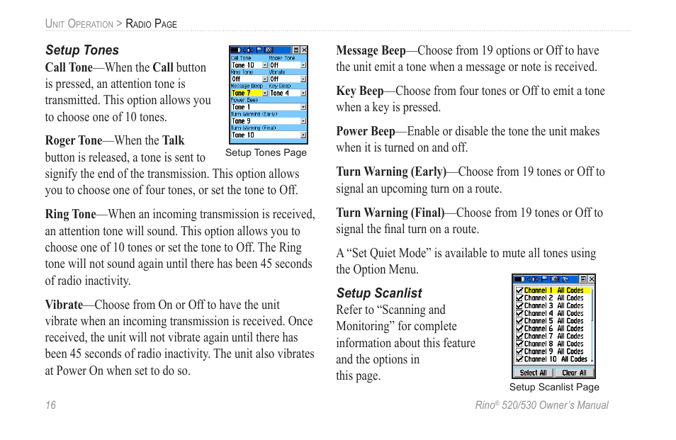 Setup tones | Garmin 520 User Manual | Page 26 / 132