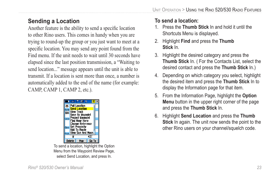 Sending a location | Garmin 520 User Manual | Page 33 / 132