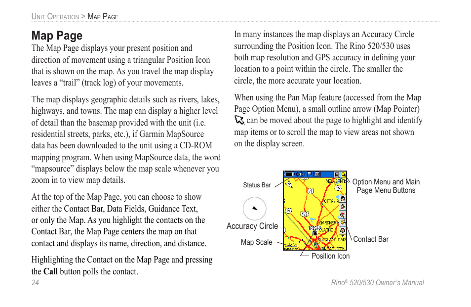 Map page | Garmin 520 User Manual | Page 34 / 132