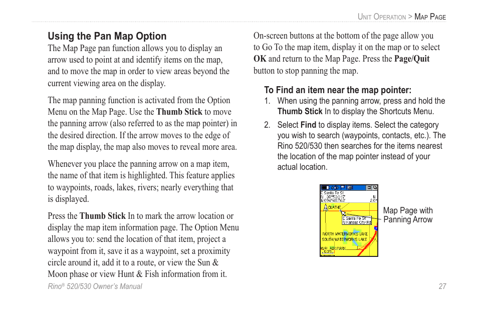 Using the pan map option | Garmin 520 User Manual | Page 37 / 132